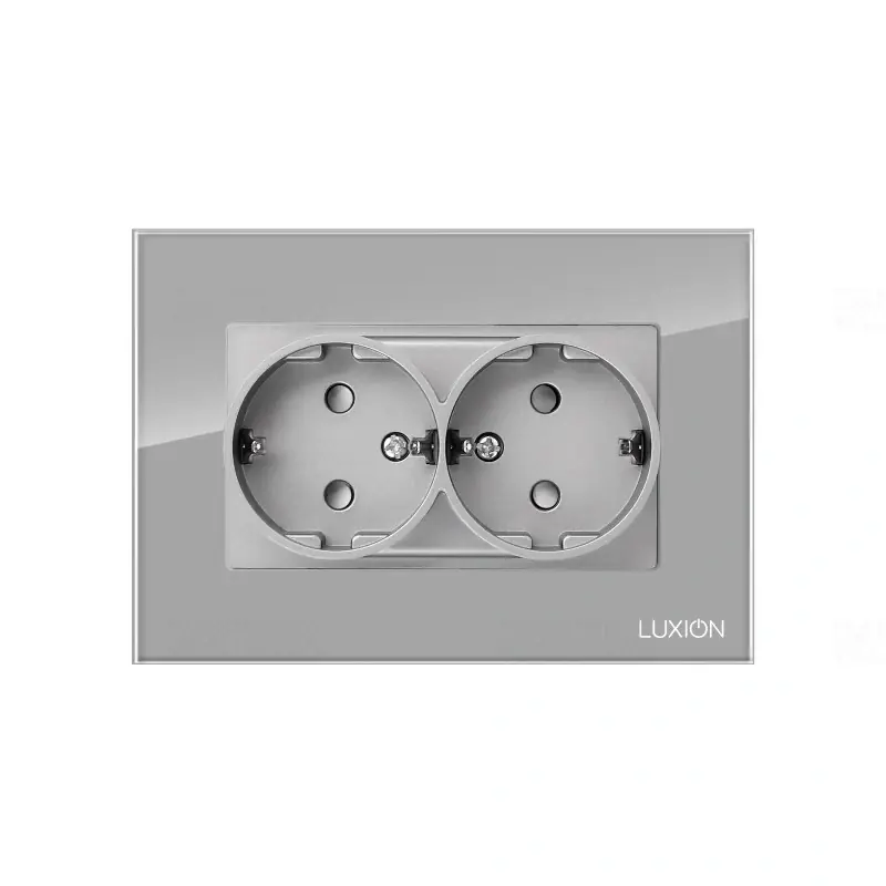 LUXION szürke 2x2P+F GYV csatlakozóaljzat üveg kerettel, BLISZTERES LXD-M12110GF-GY Gyors szállítás