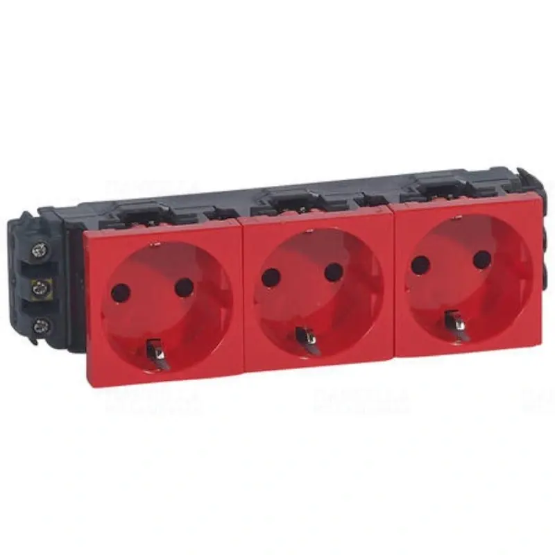 Legrand 077623 Program Mosaic 3x2P+F DLP csatlakozóaljzat reteszelt, sínezett, csavaros, piros Rendeld meg most