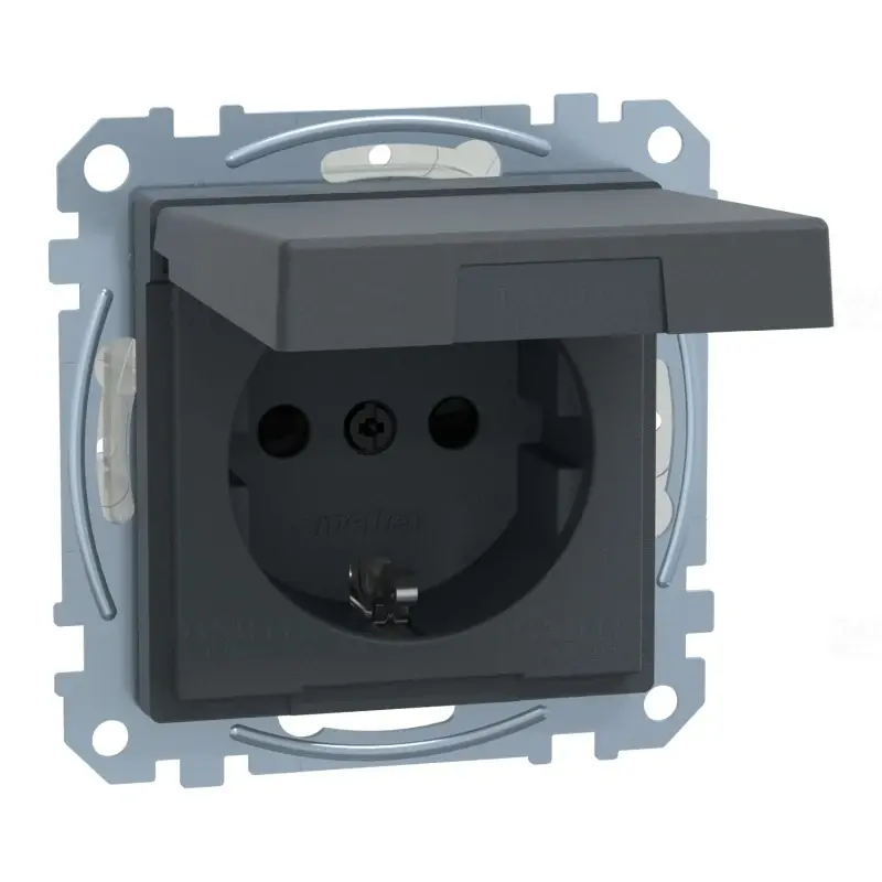 Olcsó MERTEN 2P+F csatlakozóaljzat, biztonsági zsaluval, csapófedéllel, rugós, 16A, System-M, antracit MEG2310-0414 Schneider