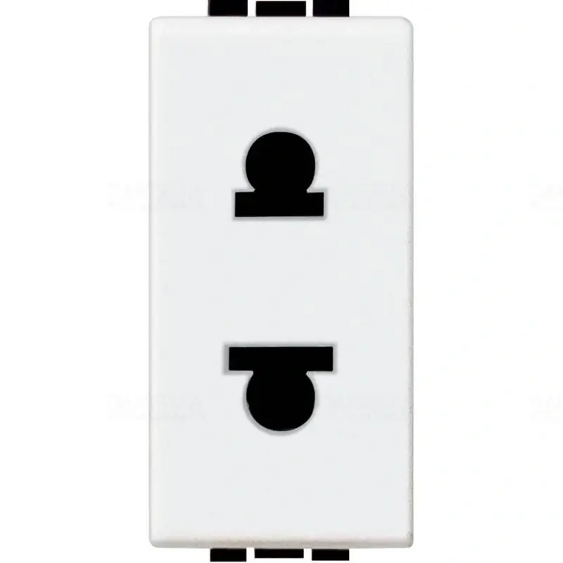 Kiváló minőség BTICINO Light N4125 2P csatlakozóaljzat (euro-amerikai) 1 modulos 16A 127/250V (GYV) biztonsági zsalus, fehér