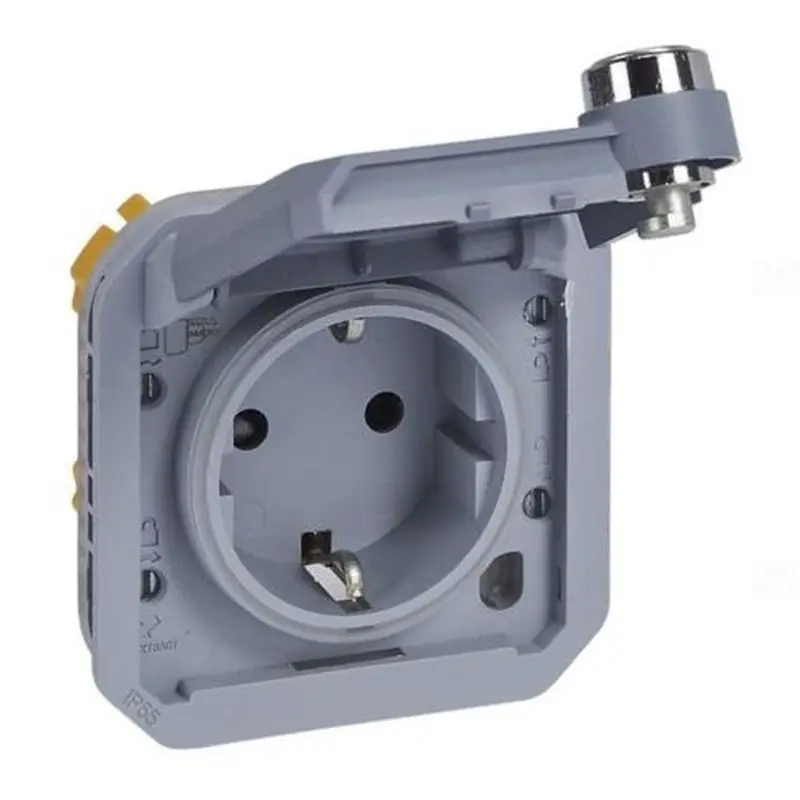 Plexo 55 kulcsos 2P+F csatlakozóaljzat csapófedéllel, rugós vezetékbekötéssel, szürke 069574L Legrand Népszerű