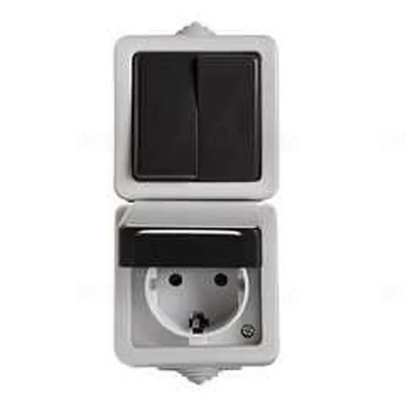 TEKNO 05-3529-143 Csillárkapcsoló, Schuko dugalj, függőleges, gyermekvédelemmel IP54 Kanlux 27136 Akció