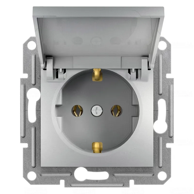 Kiárusítás ASFORA 2P+F csatlakozóaljzat, csapfedeles, csavaros, alumíniumEPH3100161 Schneider