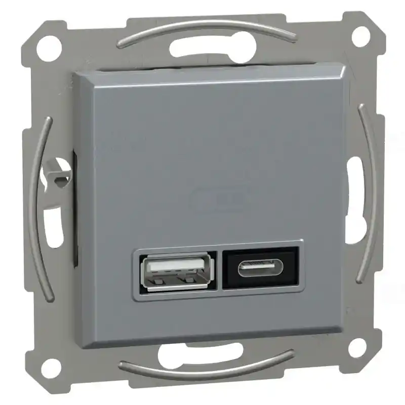 ASFORA acél Dupla USB töltő, A+C, 21W EPH2700562 Schneider Prémium