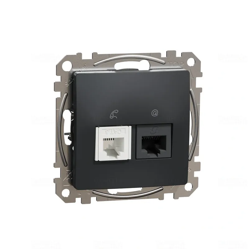 Sedna ÚJ RJ11/RJ45 Cat6 UTP kombinált aljzat, antracit SDD114468 Schneider Ingyenes szállítás