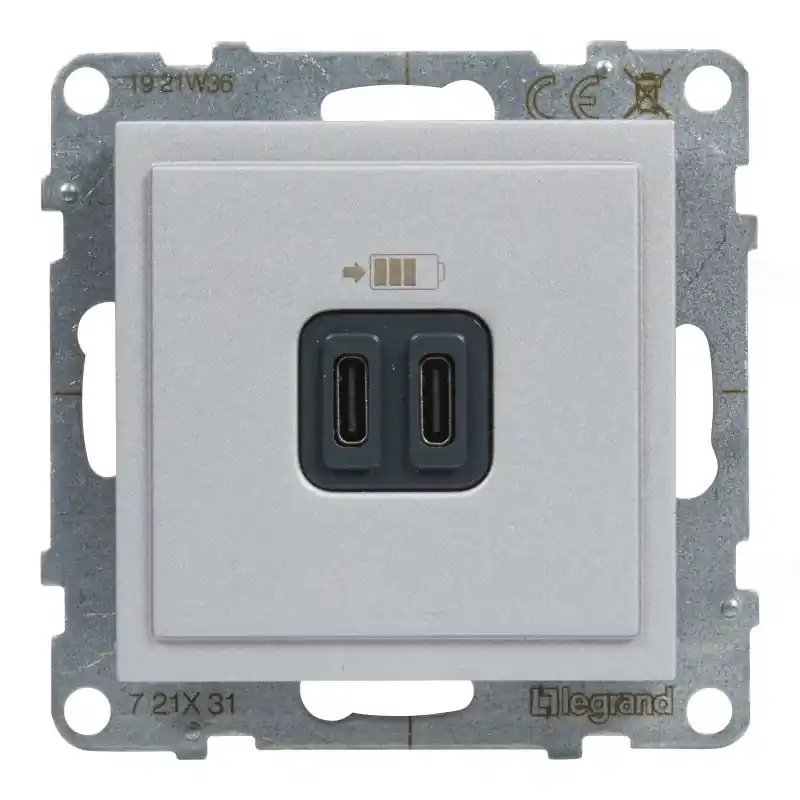 Olcsó Legrand 721331 Suno 2xUSB-C csatlakozóaljzat, 3A 15W, keret nélkül, csavaros, alumínium