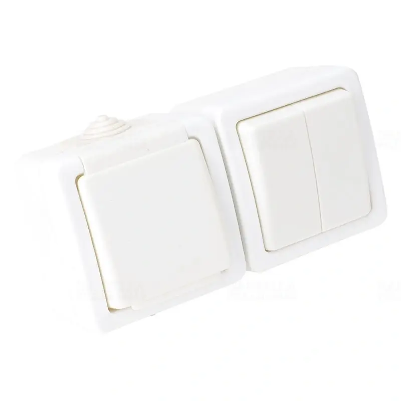 Falon kívüli 2-áramkörös kapcsoló+csatlakozóaljzat 16A, IP54, (105) TR-PH09 Tracon Autentikus