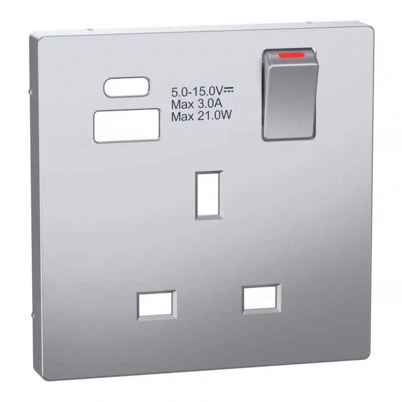 MERTEN Fedlap, USB töltős, kapcsolható brit csatlakozóaljzathoz, System-D, acél MTN2125-6036 Schneider Expressz szállítás