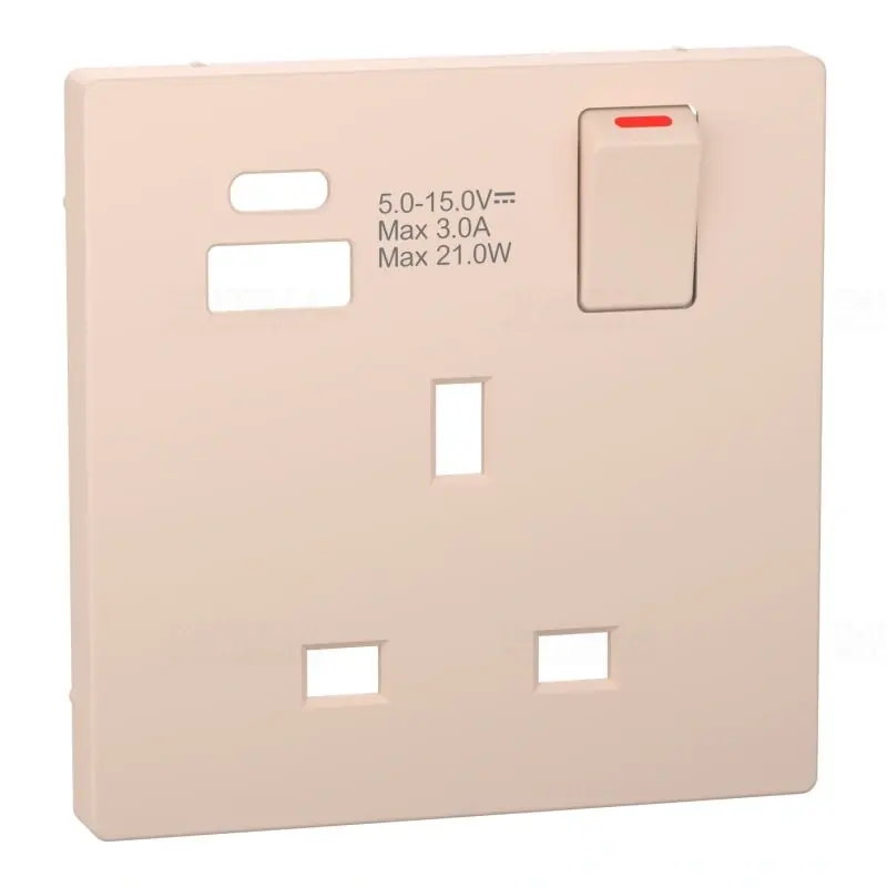 Eredeti MERTEN Fedlap, USB töltős, kapcsolható brit csatlakozóaljzathoz, System-D, szahara MTN2125-6033 Schneider