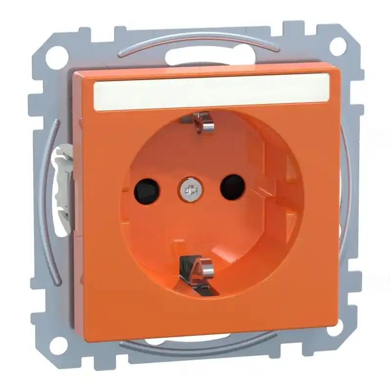 MERTEN 2P+F csatlakozóaljzat, biztonsági zsaluval, feliratozható, rugós bekötés, 16A, System-M, narancs MEG2302-0302 Schneider Olcsó
