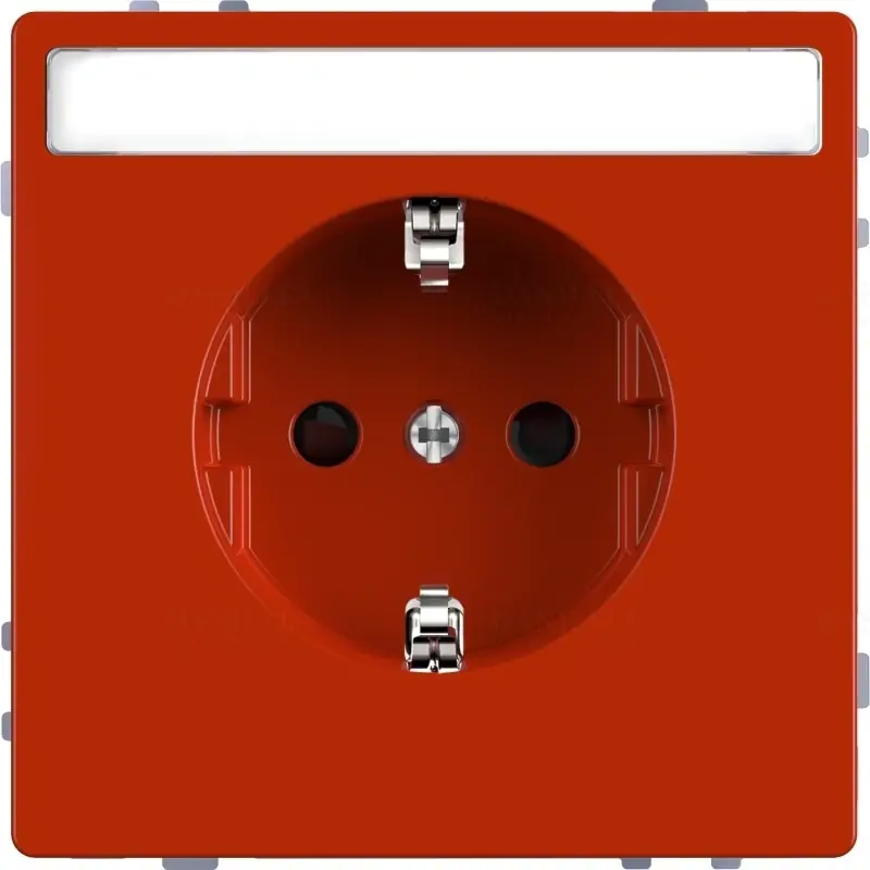 MERTEN 2P+F csatlakozóaljzat, biztonsági zsaluval, feliratozható, rugós, 16A, System-D, narancs MEG2302-6002 Schneider Pénzvisszafizetés