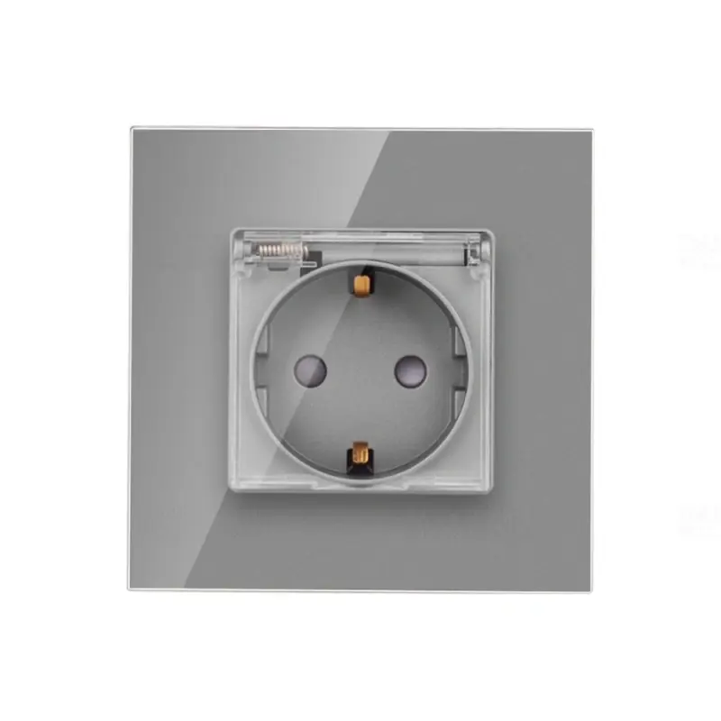 Akció LUXION 2P+F CSF csapfedeles csatlakozóaljzat üveg kerettel, BLISZTERES, szürke LXD-1MP049G-GY