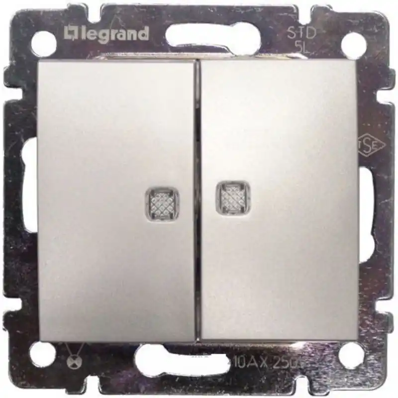 Biztonságos fizetés Legrand 770213 Valena csillárkapcsoló két ellenőrzőfénnyel, alumínium