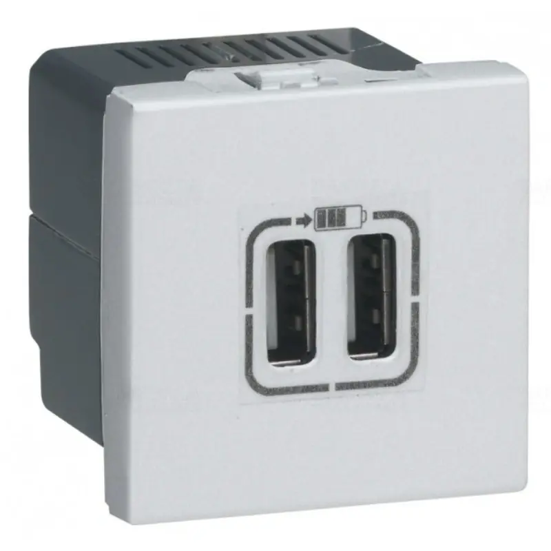 Prémium Legrand 079394 Program Mosaic kettős USB töltő aljzat, 1500 mA, 2 modulos, alumínium