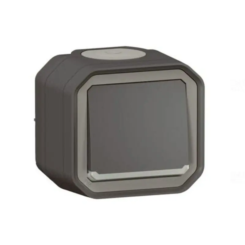 Kiváló minőség Plexo 55 falon kívüli váltókapcsoló ellenőrzőfénnyel 10A, összeszerelt, antracit 069721L Legrand