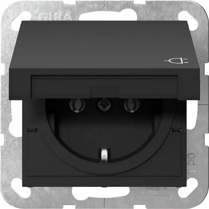 Gira 2P+F csatlakozóaljzat csapófedéllel matt fekete System 55 4454005 Alacsony ár