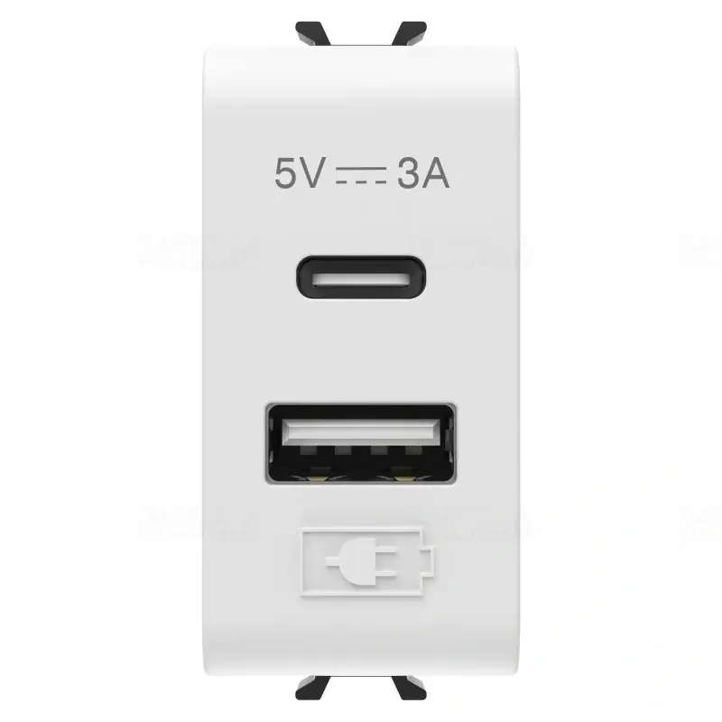 Chorus matt fehér USB töltő A+C típus 3A 1 modulos GW15449 Gewiss Autentikus