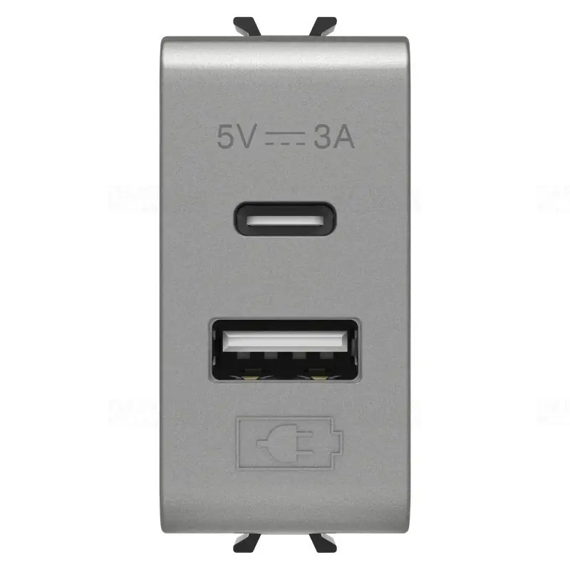 Kiárusítás Chorus titánium USB töltő A+C típus 3A 1 modulos GW14449 Gewiss