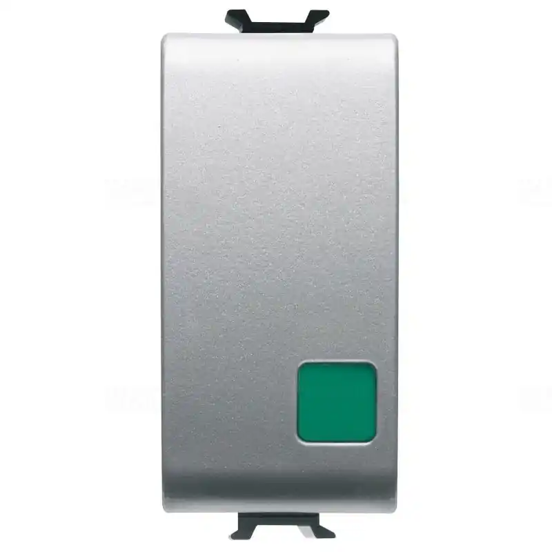 Prémium Chorus titánium Nyomógomb zöld fénykibocsátó lencsével, LED nélkül, NO+NC 16A, 1 modulos GW14139 Gewiss