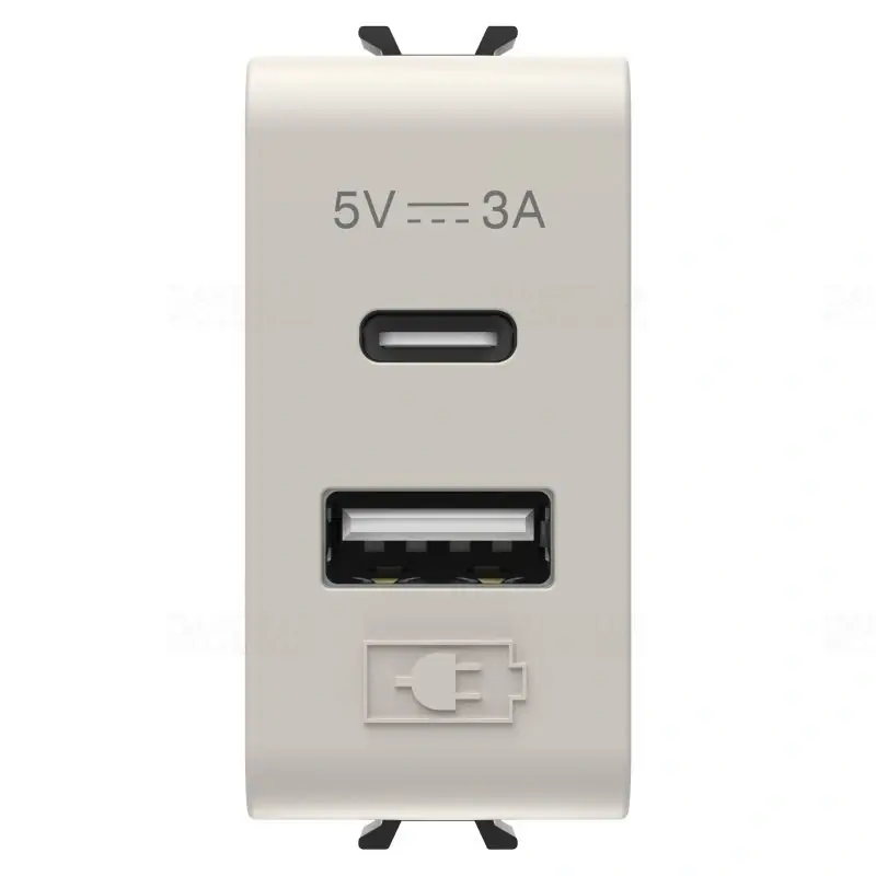 Kiárusítás Chorus természetes bézs USB töltő A+C típus 3A 1 modulos GW13449 Gewiss