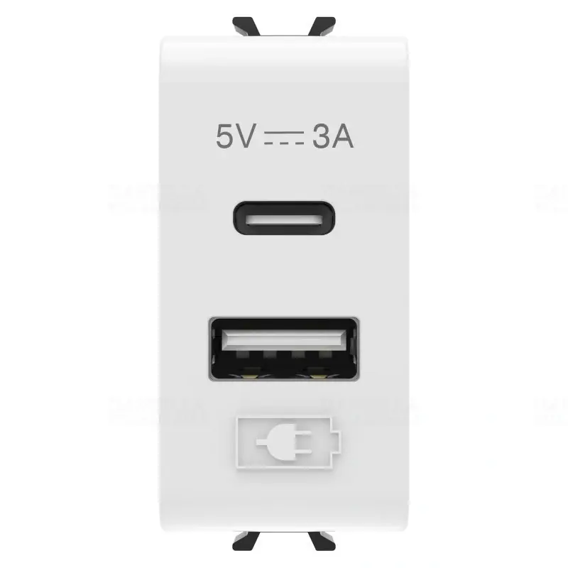 Chorus fényes fehér USB töltő A+C típus 3A 1 modulos GW10449 Gewiss Alacsony ár