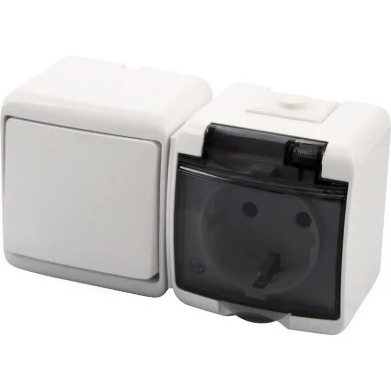 Újdonság Aquastar falon kívüli kapcsoló+dugalj IP54 vízszintes, fehér 22011