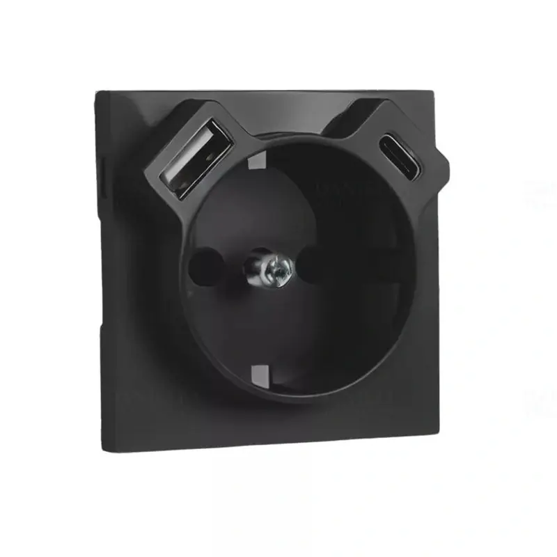 90630 TPM Fedlap Schuko + USB-A + USB-C aljzathoz, fekete, Elko Ep Kiárusítás