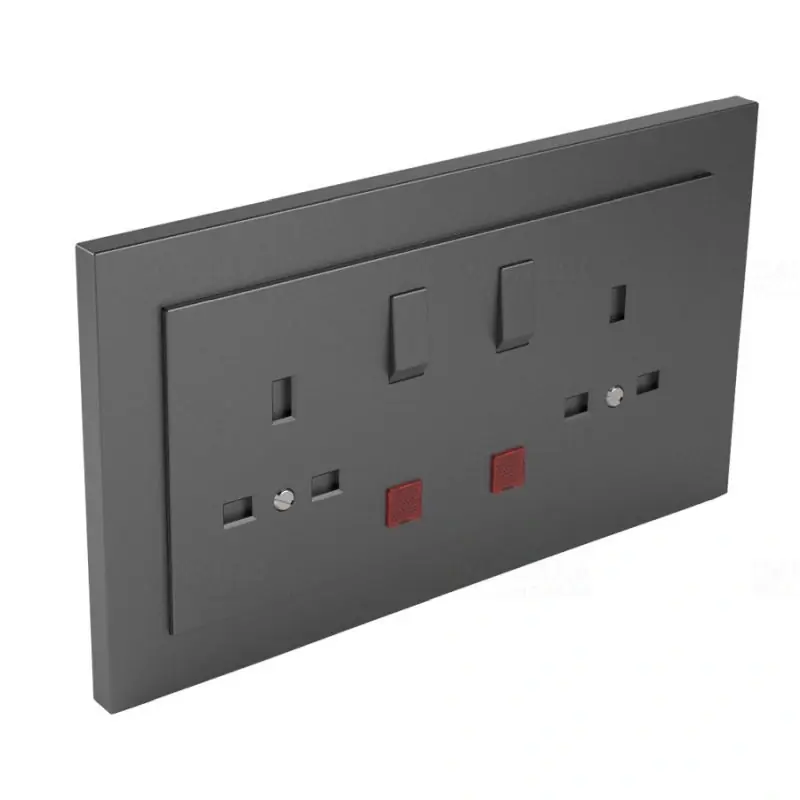 Utolsó esély 90343_CIS Komplett dupla csatlakozóaljzat visszajelzővel (brit típusú) szürke, Elko Ep