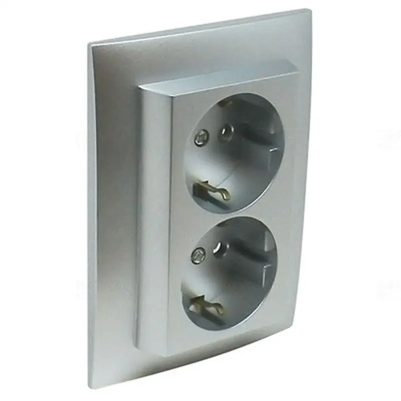 90332 CAL Komplett Schuko dupla csatlakozóaljzat, gyerekzáras, alumínium, Elko Ep Prémium