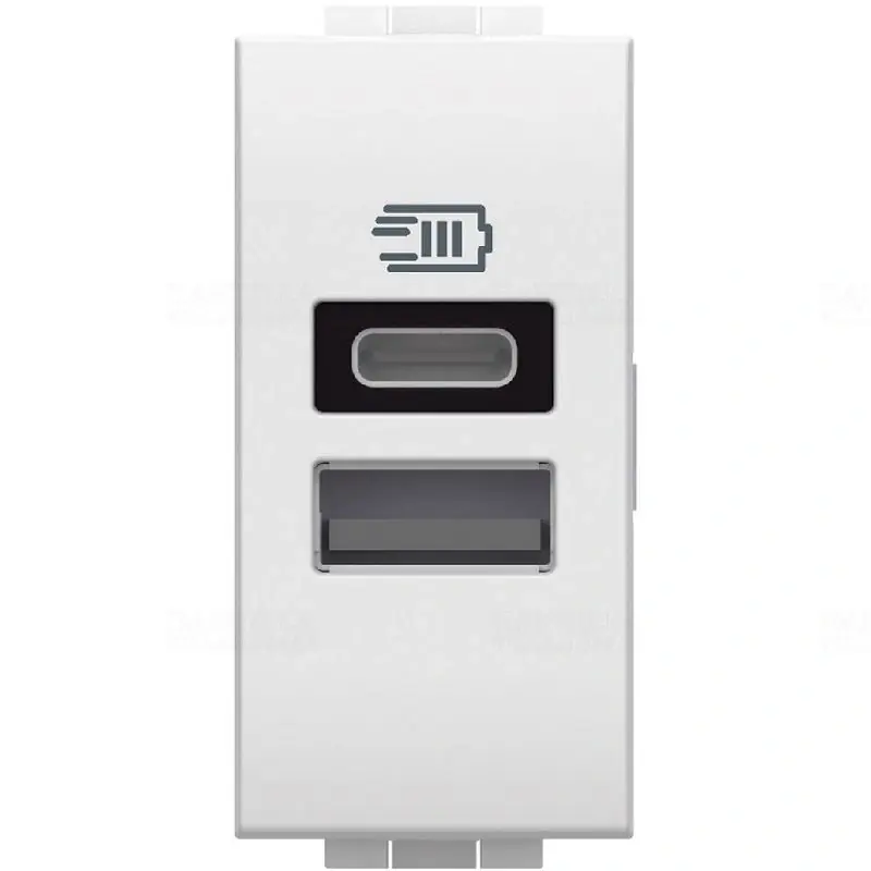 Újdonság BTICINO N4191ACLivinglight kettős USB A/C töltő 5VDC 3000/1500mA 1M fehér