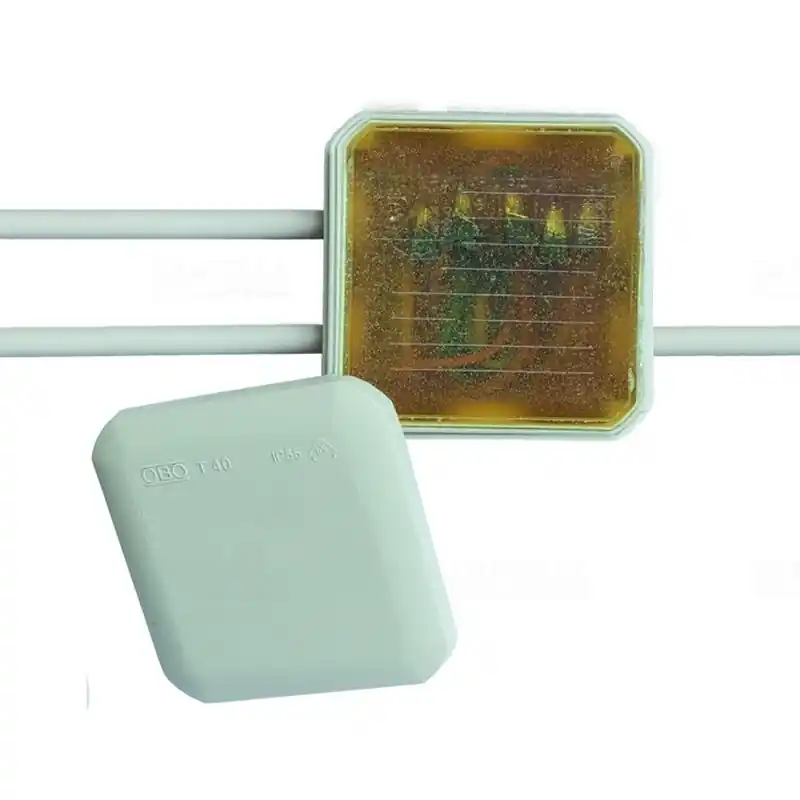 Olcsó CG BOX 85x85x43mm Kötődoboz készletben öntőgyantával és rugós vezeték összekötővel 420083